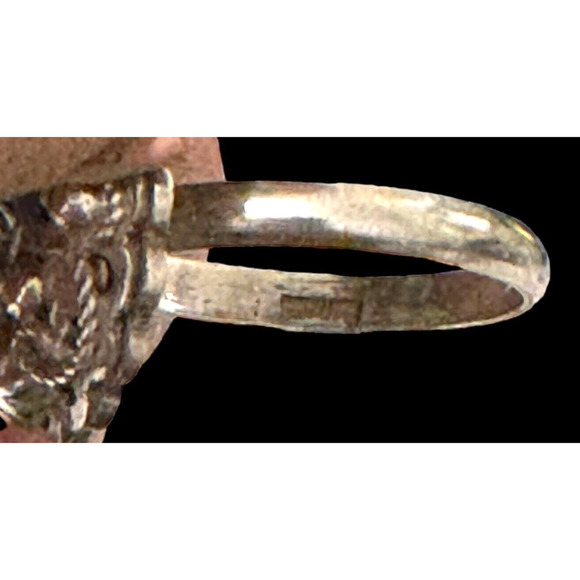 Antique Mexican Sterling Silver Filigree Flower Ring Turquoise Stone Sz 7.75 - Picture 8 of 10